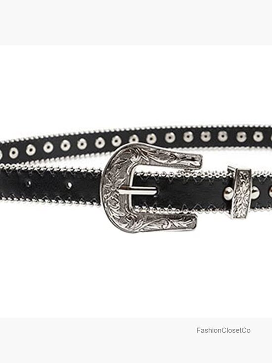 Vintage Western Studded Skinny Dress Belt Faux Leather Punk Rivet main image 4